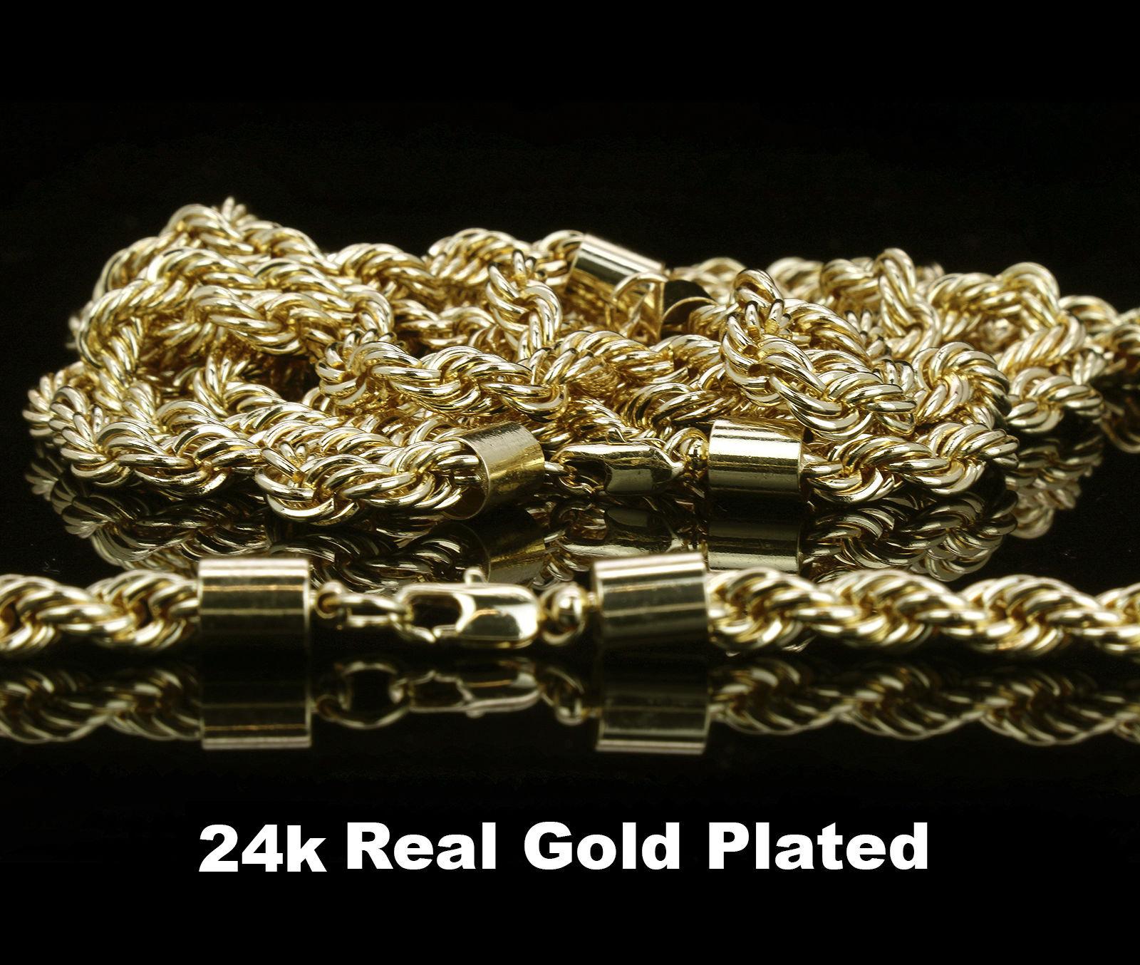 Men’s 24K Gold Plated 10mm & 2.5mm 30″ Thick Rope Chain Hip Hop Style Set