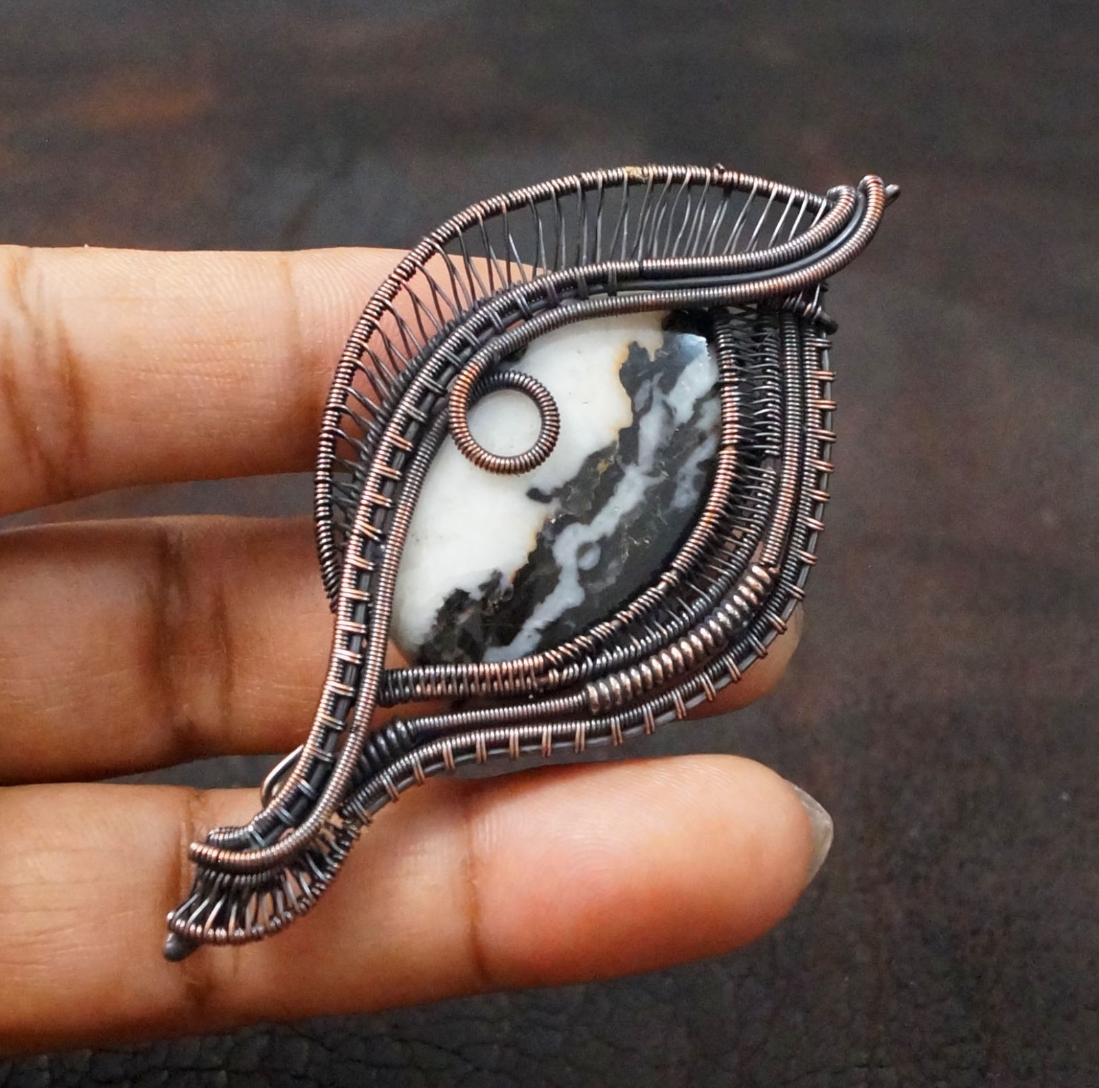 Buffalo Jasper Copper Wire Wrapped Handmade Pendant Gift Jewelry (PD-98