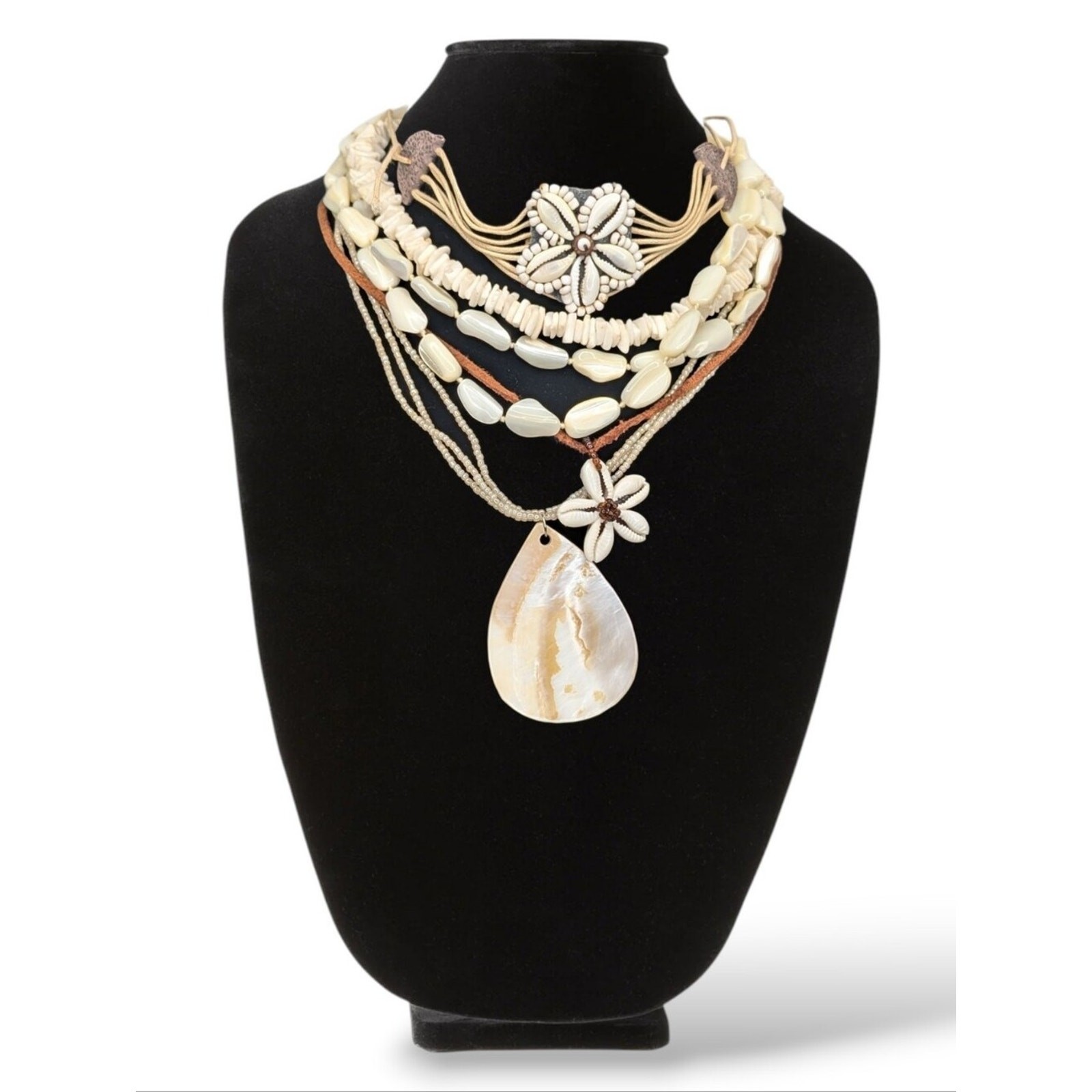 Necklaces Lot Boho Abalone Beach Cowrie Conch Shells Flower Layered Statement 7
