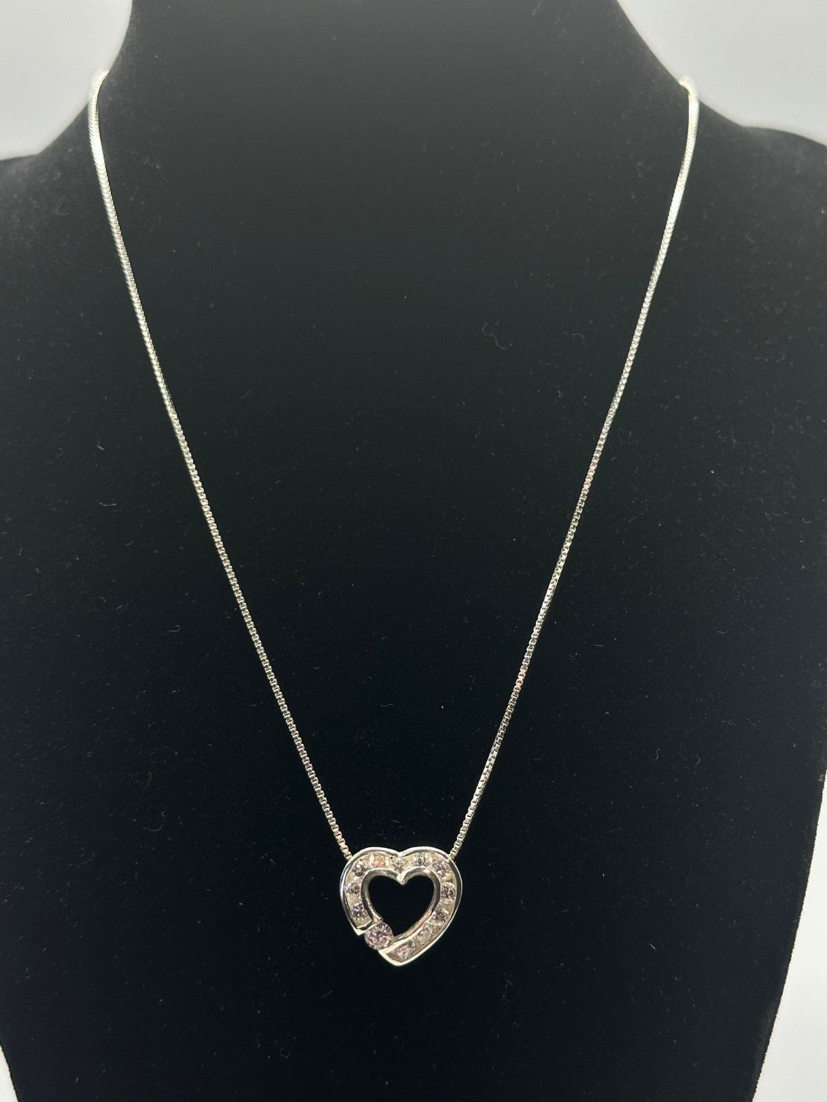 Sterling Silver 925 Italy Heart Pendant and Cubic Zirconia 18″ Jewelry Necklace
