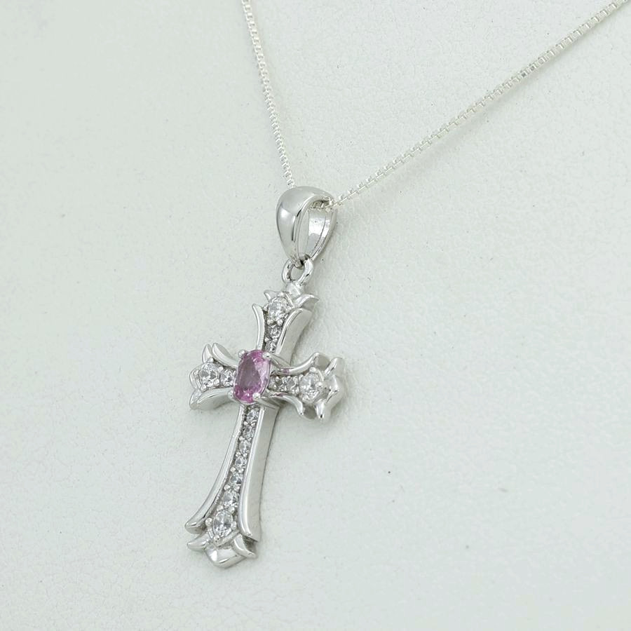 Women’s Sterling Silver 925.CROSS 28mm Cubic zirconia Mini Pendant 18″Chain,Box