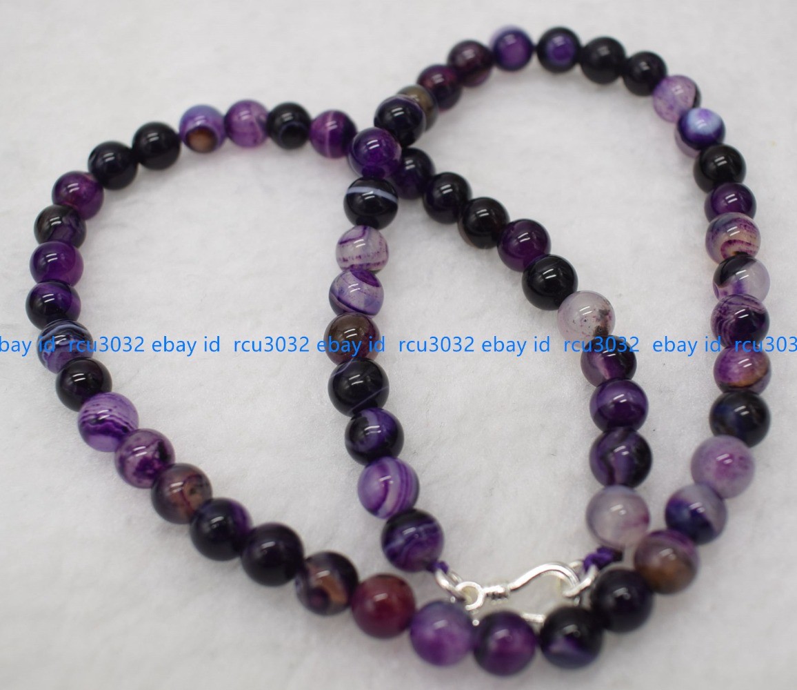 New 6mm Natural Purple Striped Agate Gemstone Round Bead Necklace 16-36 Inches