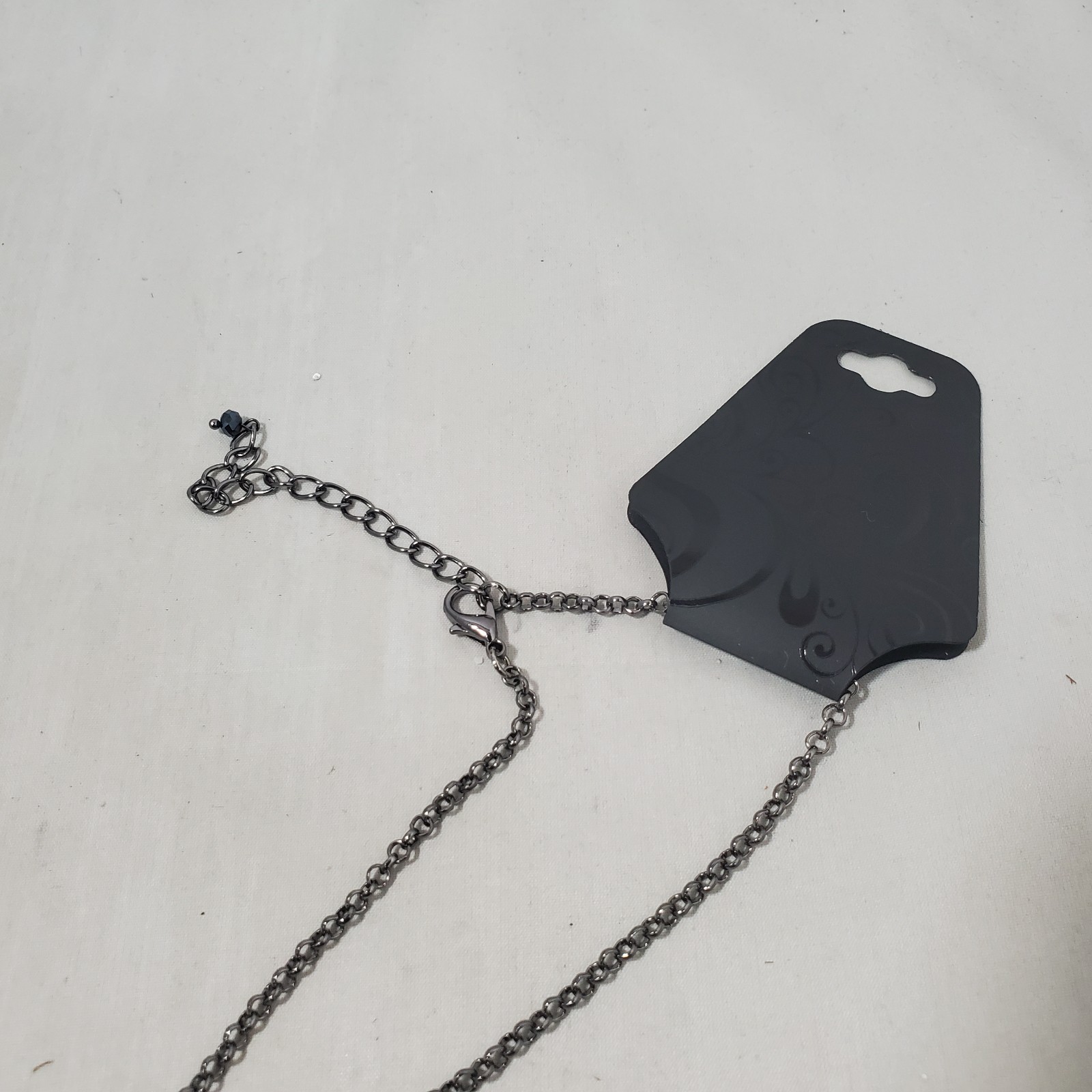 Inter American Faceted black and smoky grey crystal Stone lariat Necklace NWT