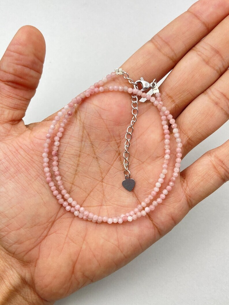 Dainty 2-3MM Pink Opal Faceted Round Gemstone Beads Women Choker Necklaces 18”