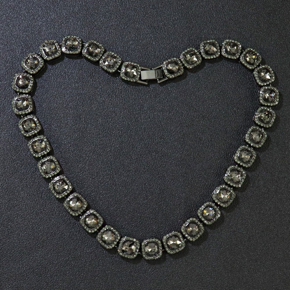 Gunmetal Gray Squar Tennis Jewelry Stainless Steel Necklace Bracelet Unisex Kit