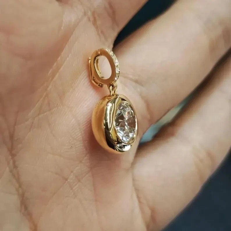 Bezel Set Solitaire Pendant 14K Yellow Gold Plated 2Ct Round Simulated Diamond