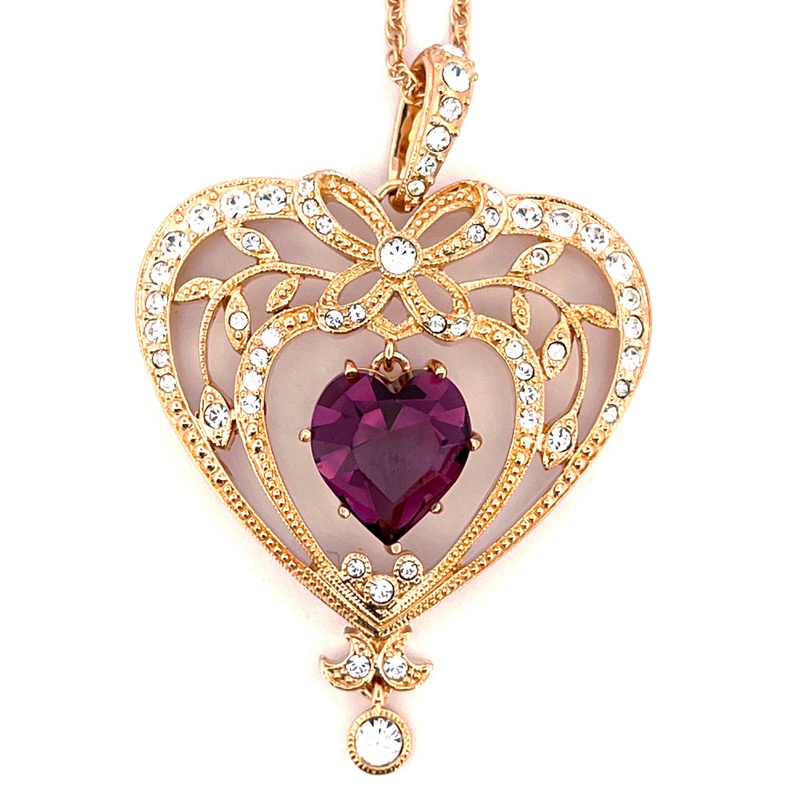 February Birthstone Gold Plated Necklace Set With Heart Shaped Amethyst Crystal