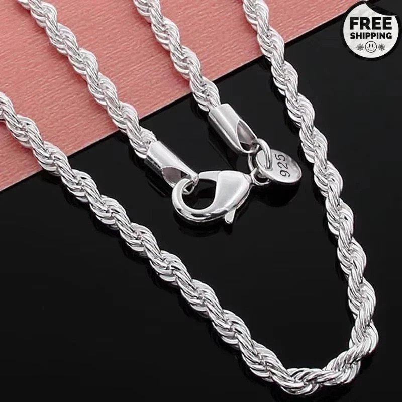 Silver palted Italian Rope Chain Men’s Necklace 4mm – NEW