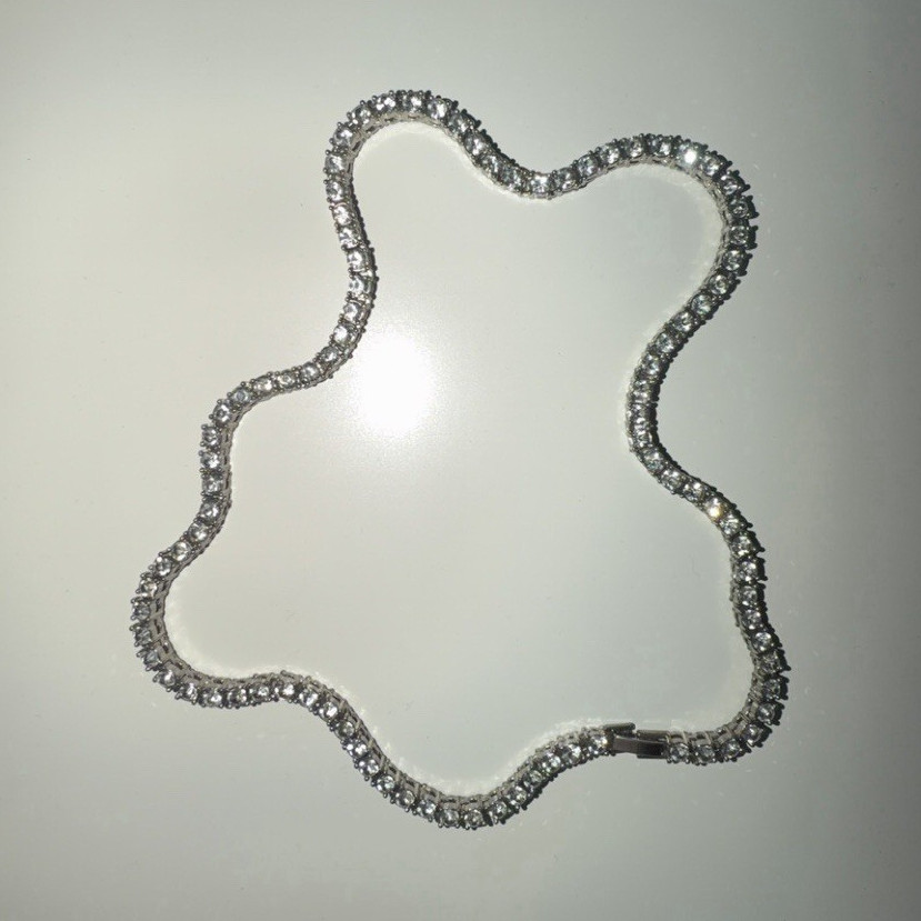 Silver Tone Round White/Colorless Crystal Tennis Necklace Chain