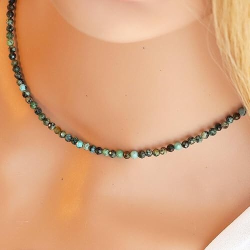 African Turquoise Choker Natural Green Stone Facted Necklace Healing Reiki Gift