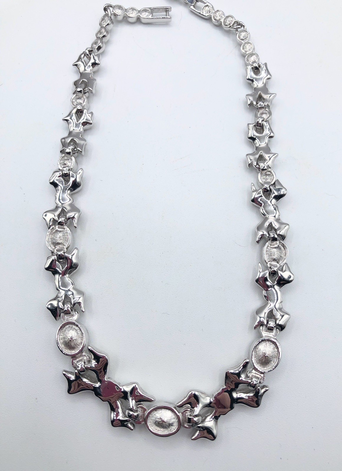 Swarovski Crystal Necklace Silver Rhodium Plated Statement Choker Bows Bezel Set