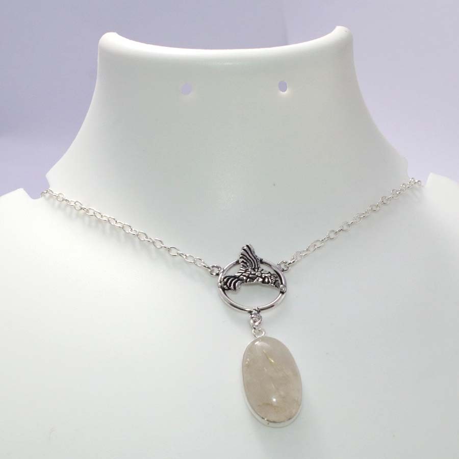 Exclusive Natural Golden Rutile 925 Silver Plated Necklace 18″ Fashion Sale JW