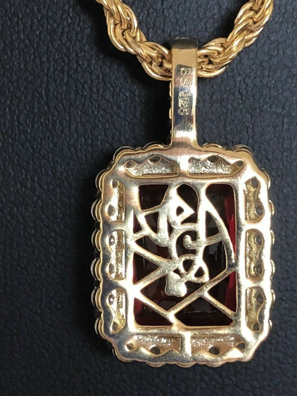 14k Gold Plated Solid 925 Silver Simulated Diamond Ruby Piece Pendant Gemstone