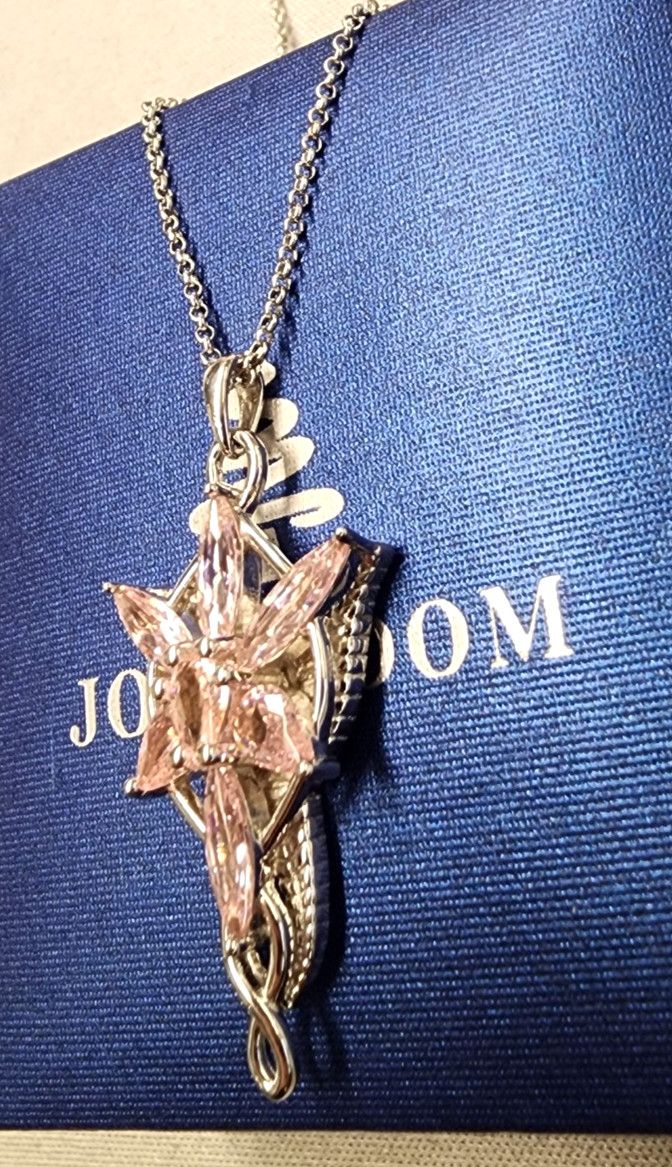 JO WISDOM Pink Cubic Zirconia Arwen Evenstar Necklace 17.5″+1″ Sterling Silver
