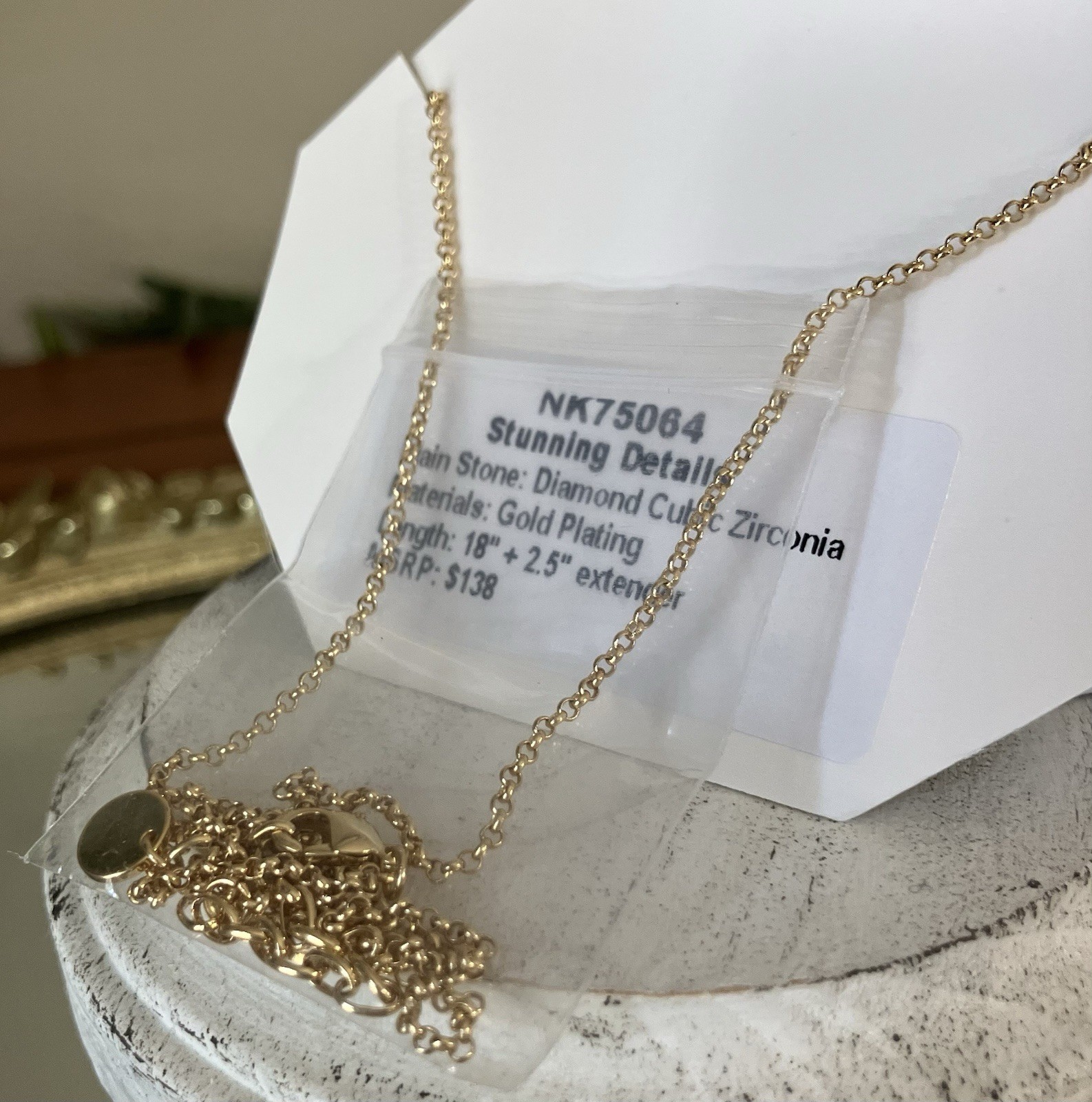 Bomb Party OG Necklace STUNNING DETAILS Diamond CZ Ring Band, Gold Chain NK75064