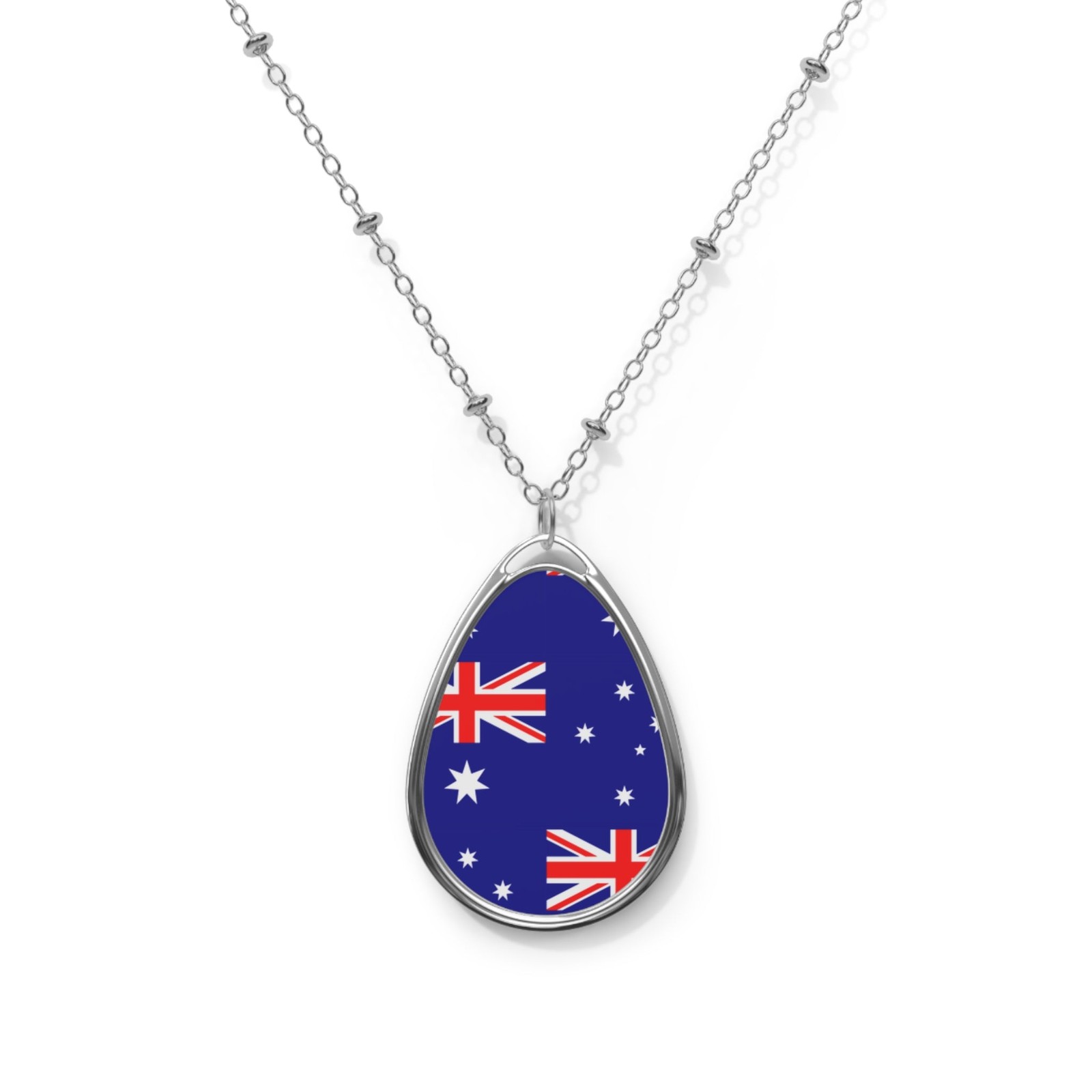 Australia Flag Oval Necklace – Australian Pride Jewelry – One Size / Silver