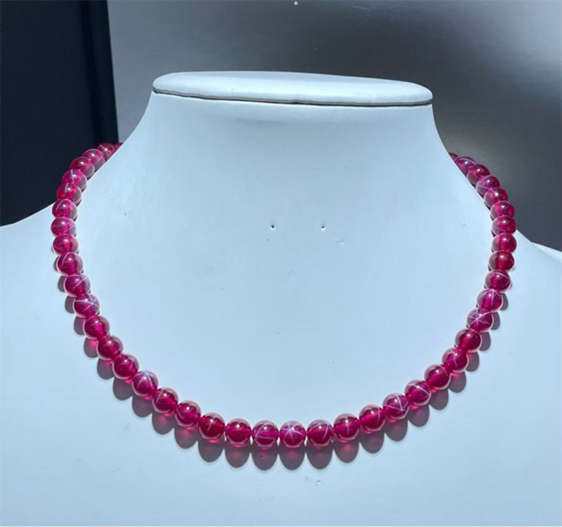 Top quality AAAA+Pigeon Blood Red Star Ruby Lab-Created Beaded Necklace 8mm 10mm