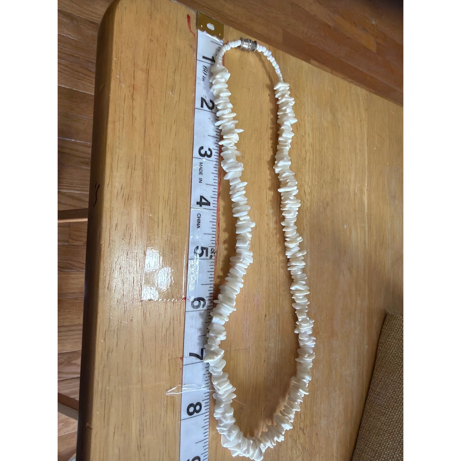 Vintage White Puka Shell Chip Necklace 17 Inch Barrel Clasp Coastal Beachy Boho