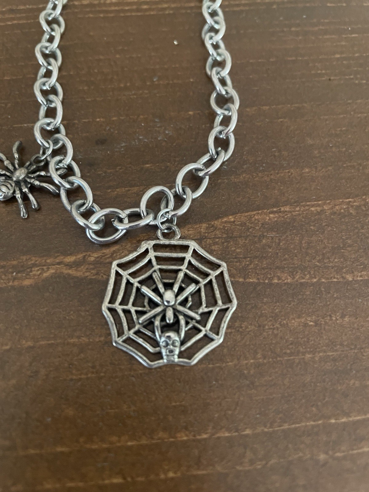 Spider and Web Charm Necklace Halloween or Anytime