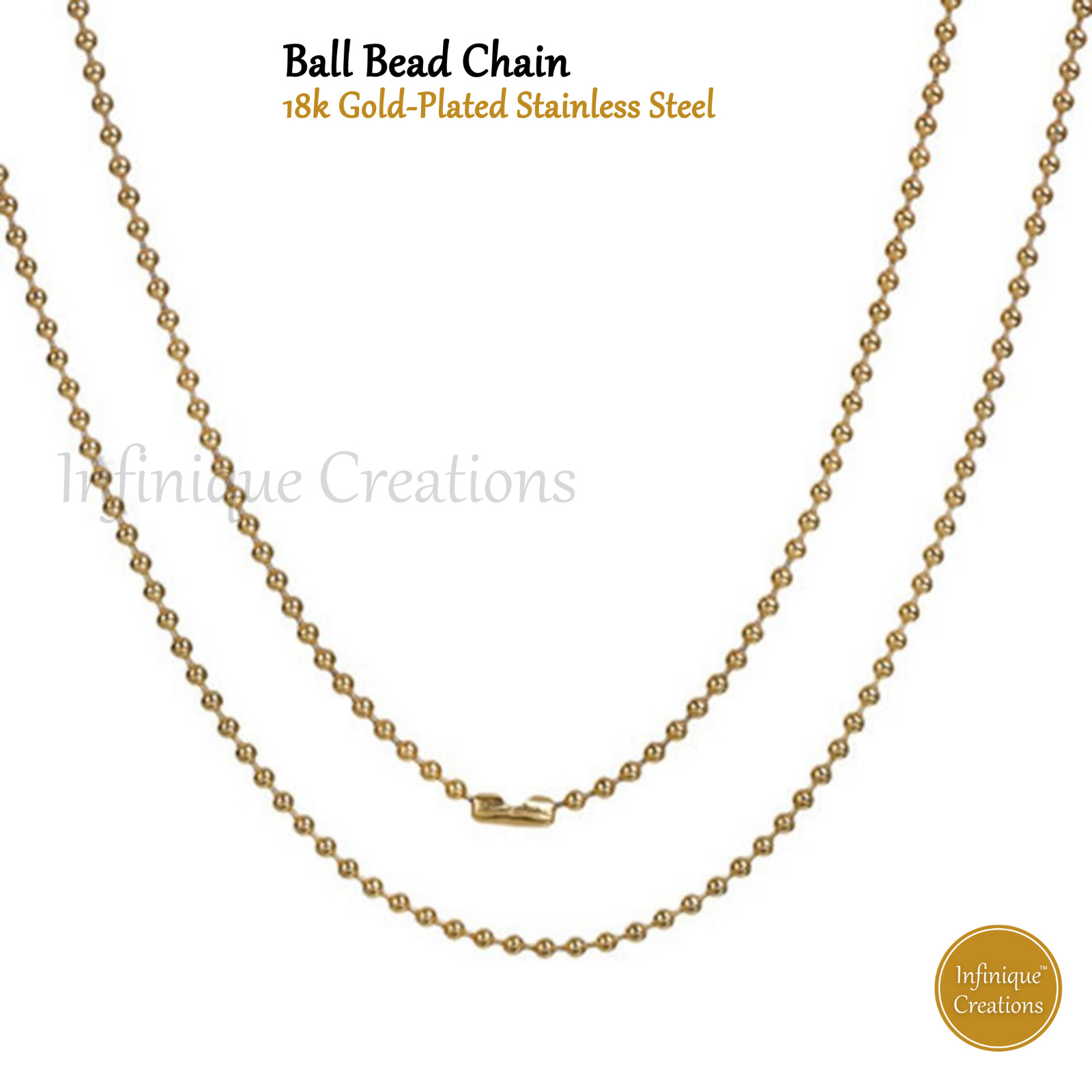 Stainless Steel Ball Chain 18K Gold 7-38″ Plated Men Women Bracelet Necklace