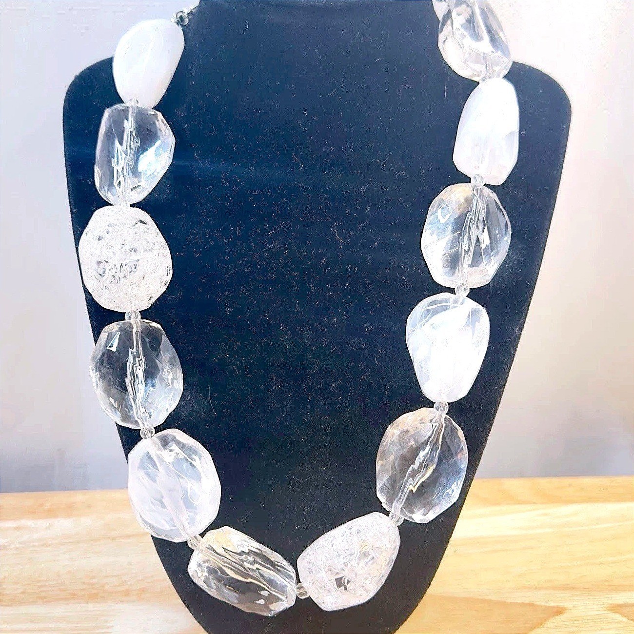 Graziano Beaded Necklace Chunky Clear Lucite Graduated RJC Statement 17 – 20″