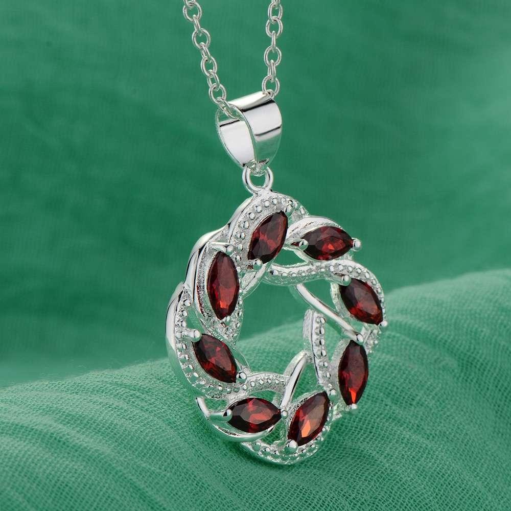 925 Sterling Silver Purple Zircon Necklace Women Wedding Engagement Jewelry