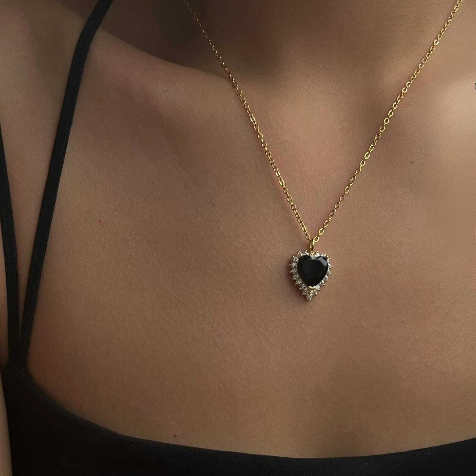 18K Gold Plated Stainless Steel waterproof Zircon Heart pendant necklace Women