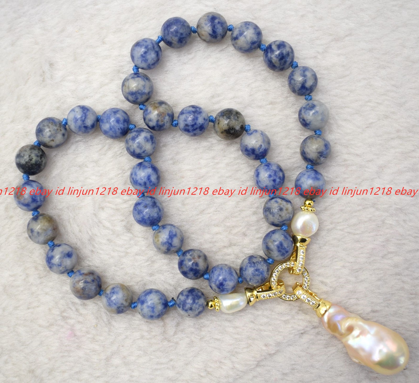 Natural 6/8/10/12mm Blue White Jade White Baroque Pearl Pendant Necklace 16-28in