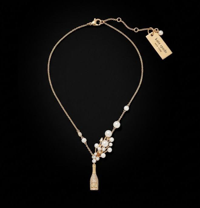 New KATE SPADE ‘Cheers to That’ Champagne Bottle Pendant Necklace Pearl Crystal