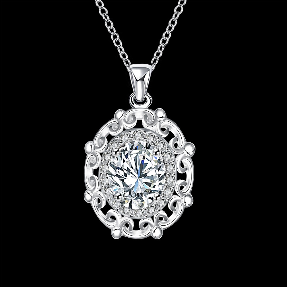 Antique 925 Sterling Silver Filled SF Oval CZ Pendant Necklace N-A655 Gift