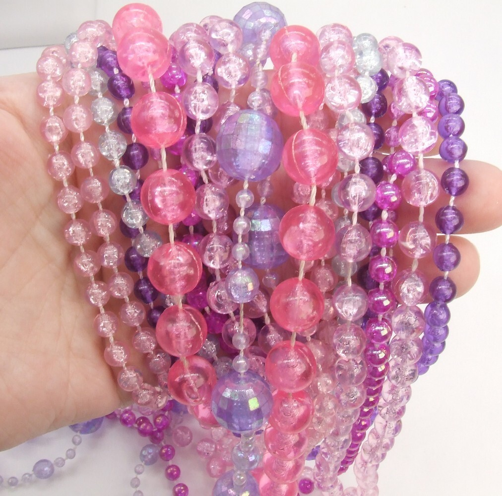 Lot 11 Pink Blue Purple Clear Sparkle Plastic Fixed Bead Necklaces Lengths Vary