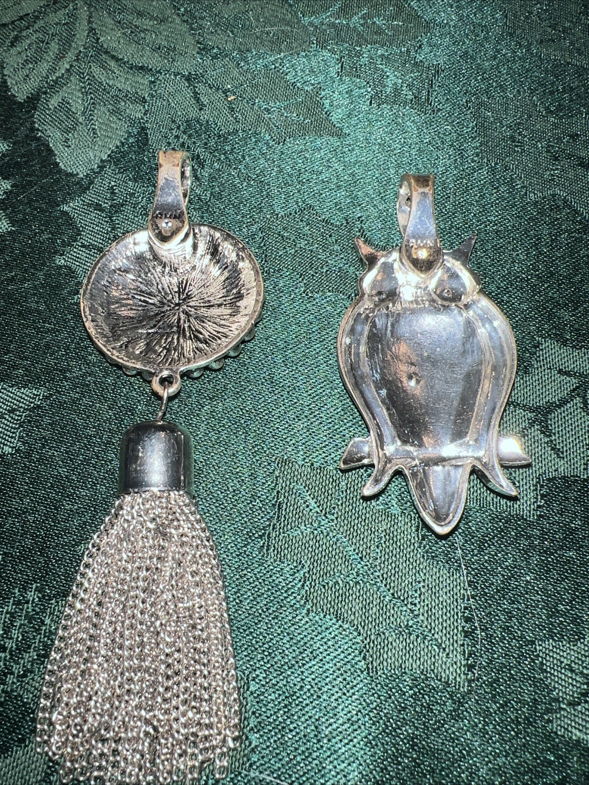 Lot Of 2 RMN Roman SILVERTONE Pendants Owl Tassel Medallion
