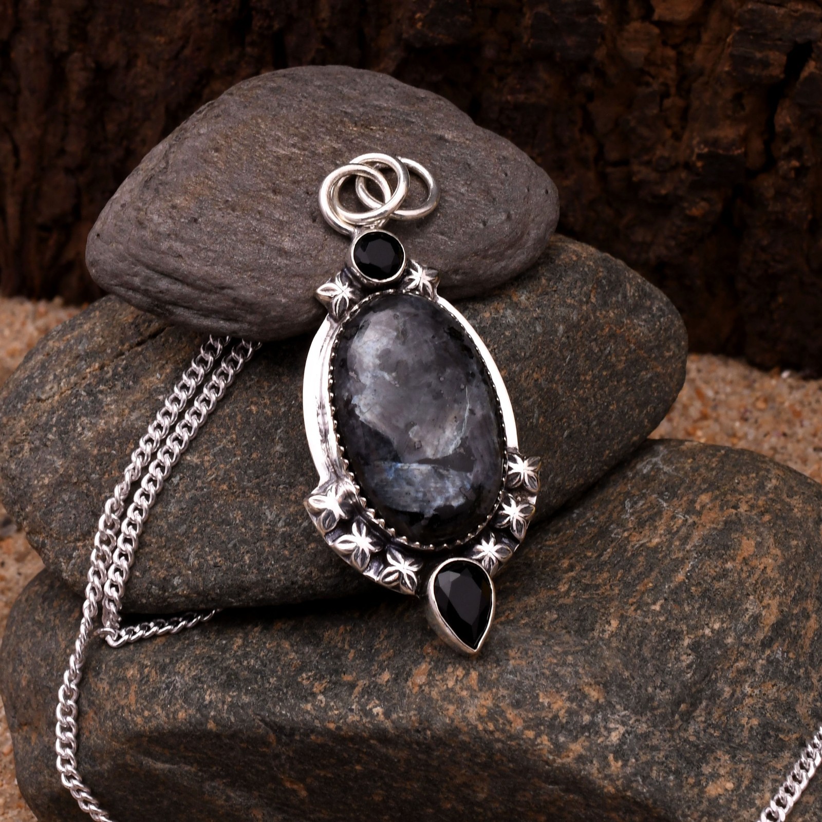 Larvikite Gemstone 925 Sterling Silver Handmade Pendant Jewelry Approx – 1.77″