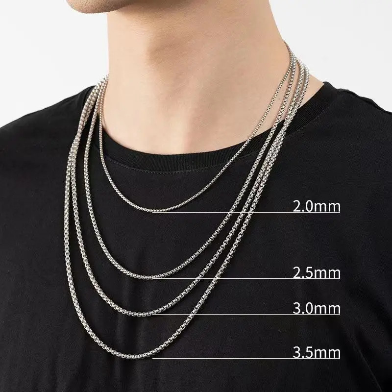 Stainless Steel Rolo Chain Necklace Square Box Link Choker Women Men Jewelry