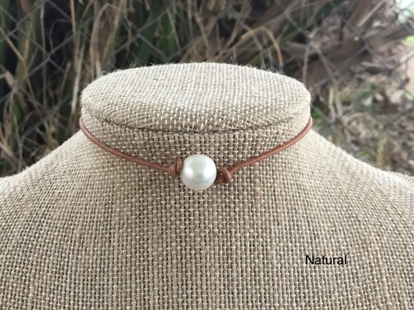 Pearl Choker, Single Freshwater Pearl and Leather Choker Necklace