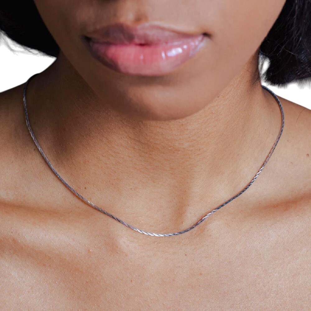Sterling Silver Rhodium Finish DC 1.5mm 4 Sided Snake Chain Necklace, Made Italy