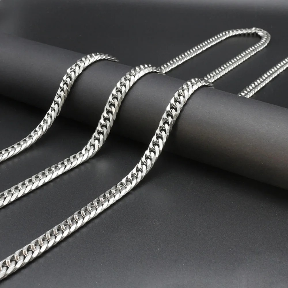 Stainless Steel Silver Cuban Link Chain Necklace Men Women Curb Heavy Choker Gif
