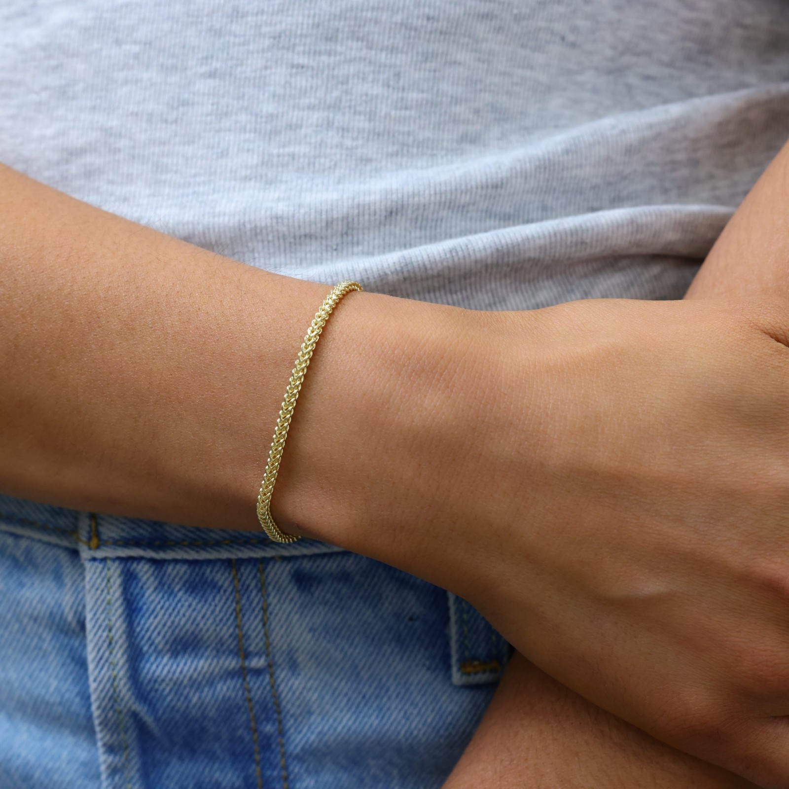 14k Yellow Gold 2.5mm Franco Box Square Wheat Foxtail Bracelet Chain Mens 8″