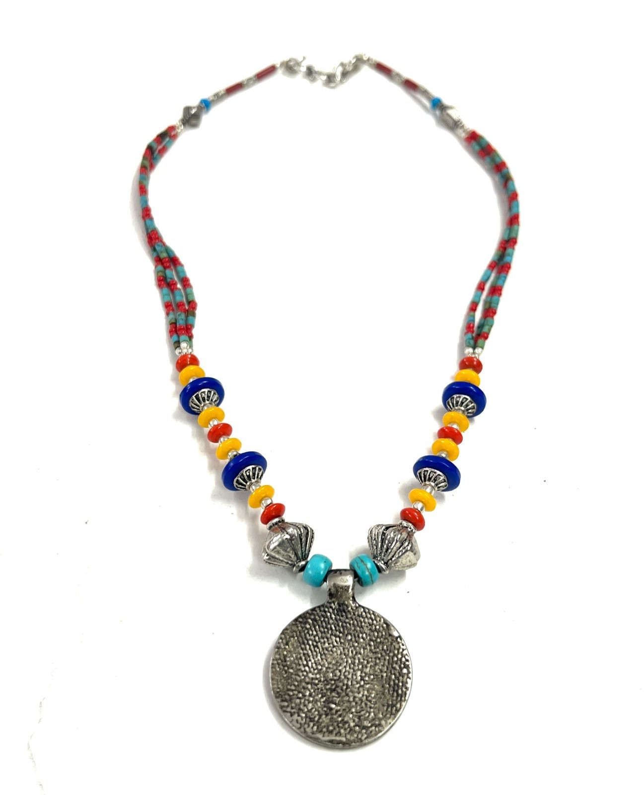Turquoise Lapis Coral Gemstone Tibetan Antique Necklace Jewelry, 18 Inc Adjs