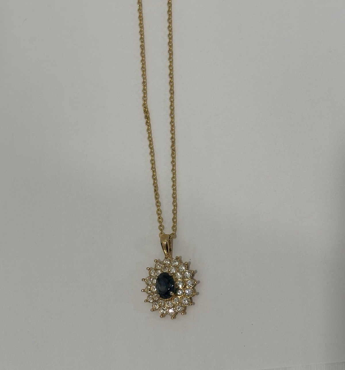 Vintage Signed, “Roman” Gold-Tone Pendant Necklace with Rhinestone Accents