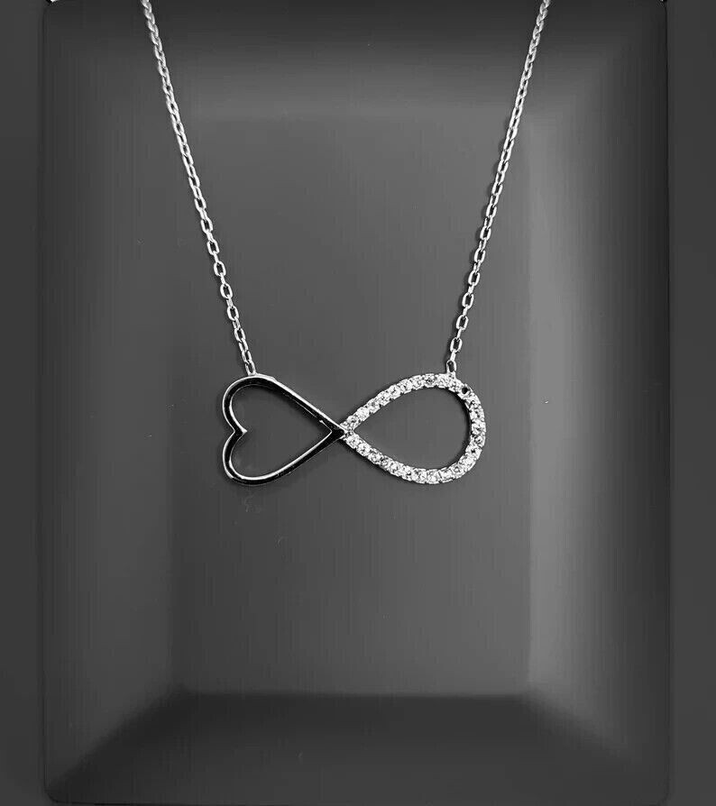 Unisex Heart Infinity Pendant Round Cut Simulated Diamond 14K White Gold Plated
