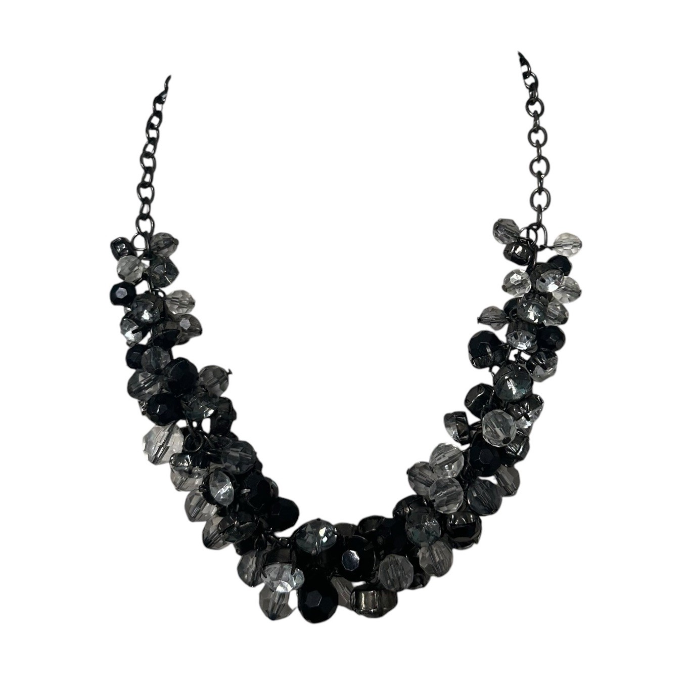 Cluster Statement Necklace Grey Black silver Beads Dangle Cluster Fashion Office