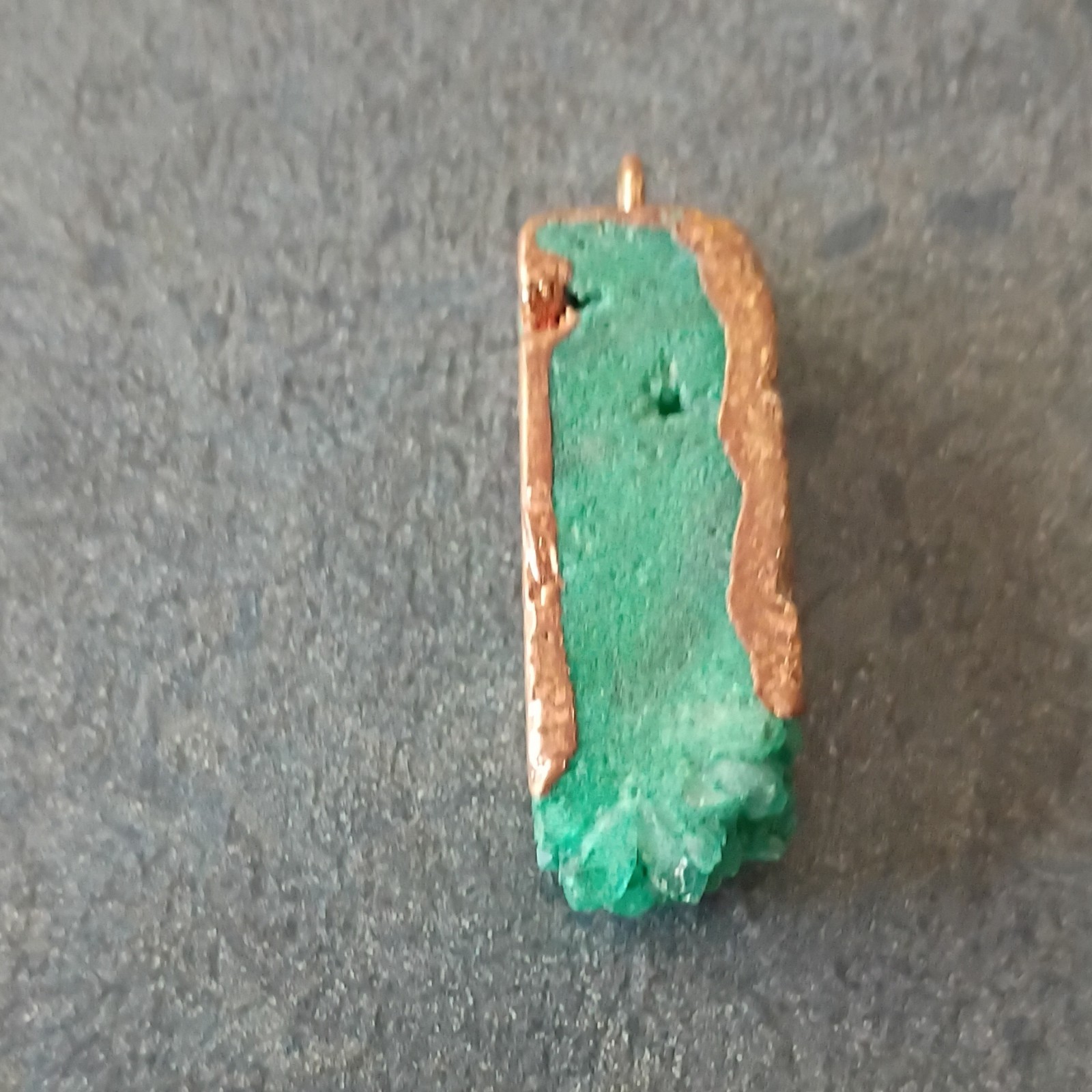 Green Rectangular Stone Charm Pendant Gold Bezel Setting w/ Bail