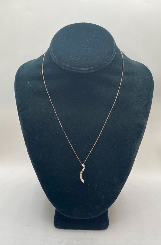 18K Gold Vermeil 925 Sterling Silver Diamond Curved Wave Bar Necklace 18.5″