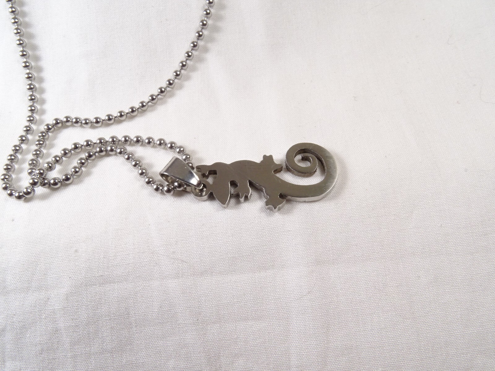 New Large Chrome Stainless Lizard Gecko 25” Steel Ball Chain Unisex Necklace