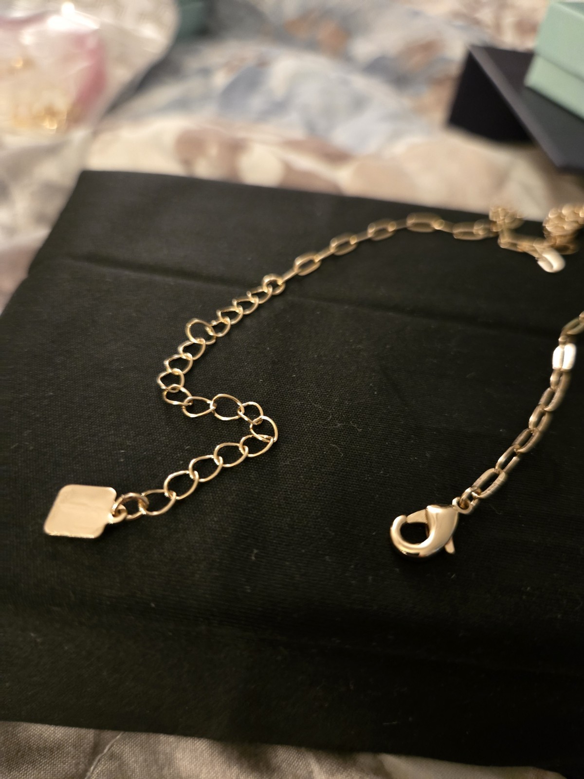 Gold Tone Cable Chain Necklace Blue & White Round Crystal Prong, Adjustable