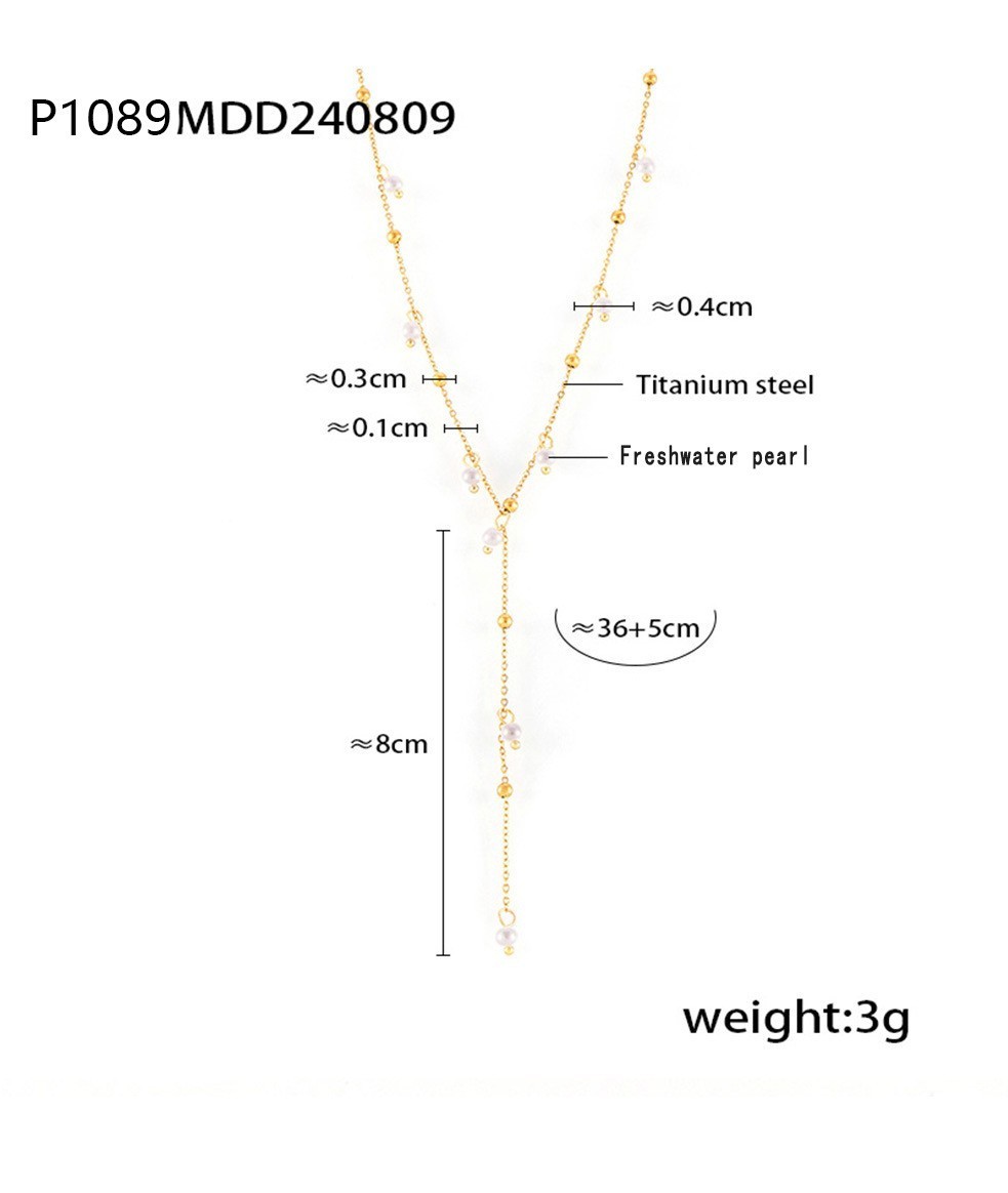 18K Gold Plated Stainless Steel Freshwater Pearl Lariat Necklace