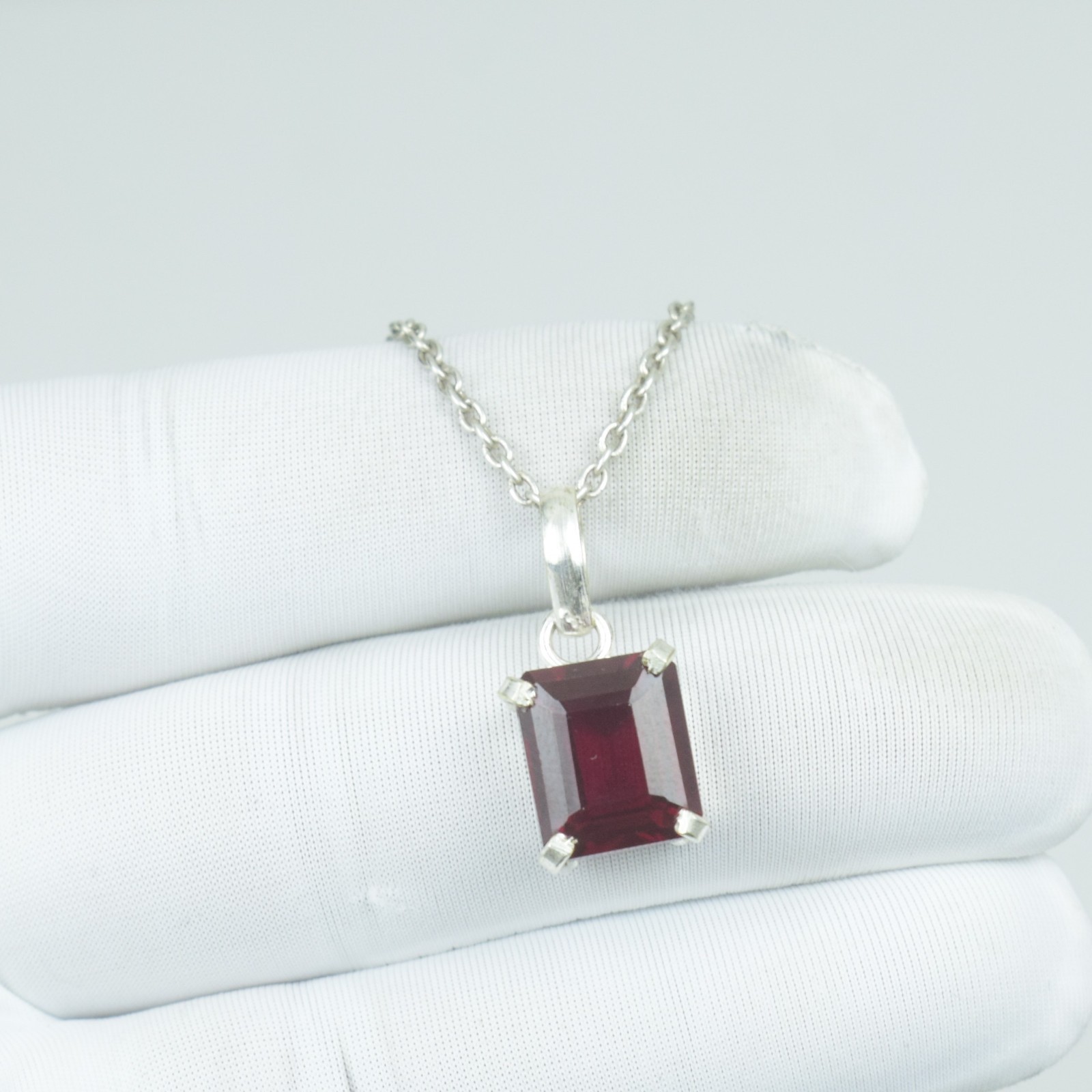 Natural Red Ruby Necklace, Vintage Healing Ruby Sterling Pendant, July Gift 18Ct