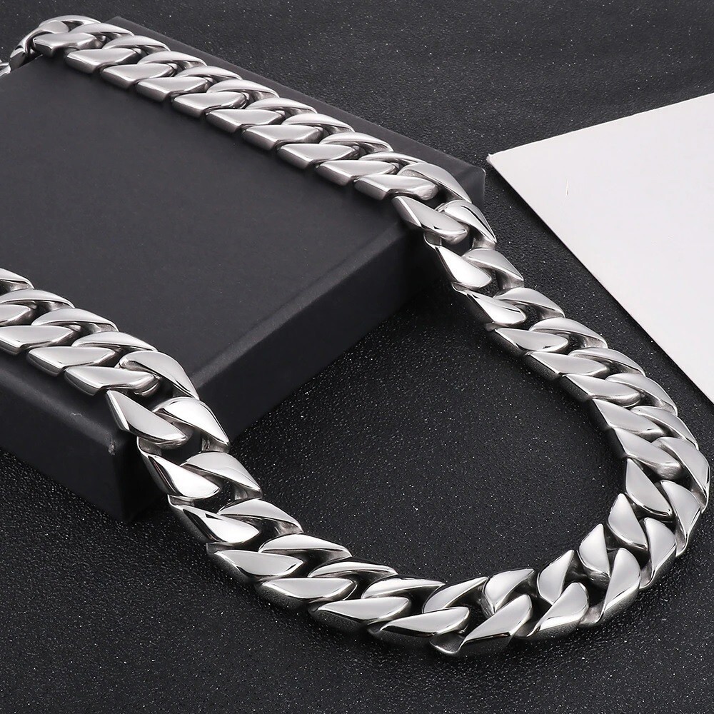 Miami Cuban Link 32″ Chain Silver Plated 32mm Wide Link Big Hip Hop D32