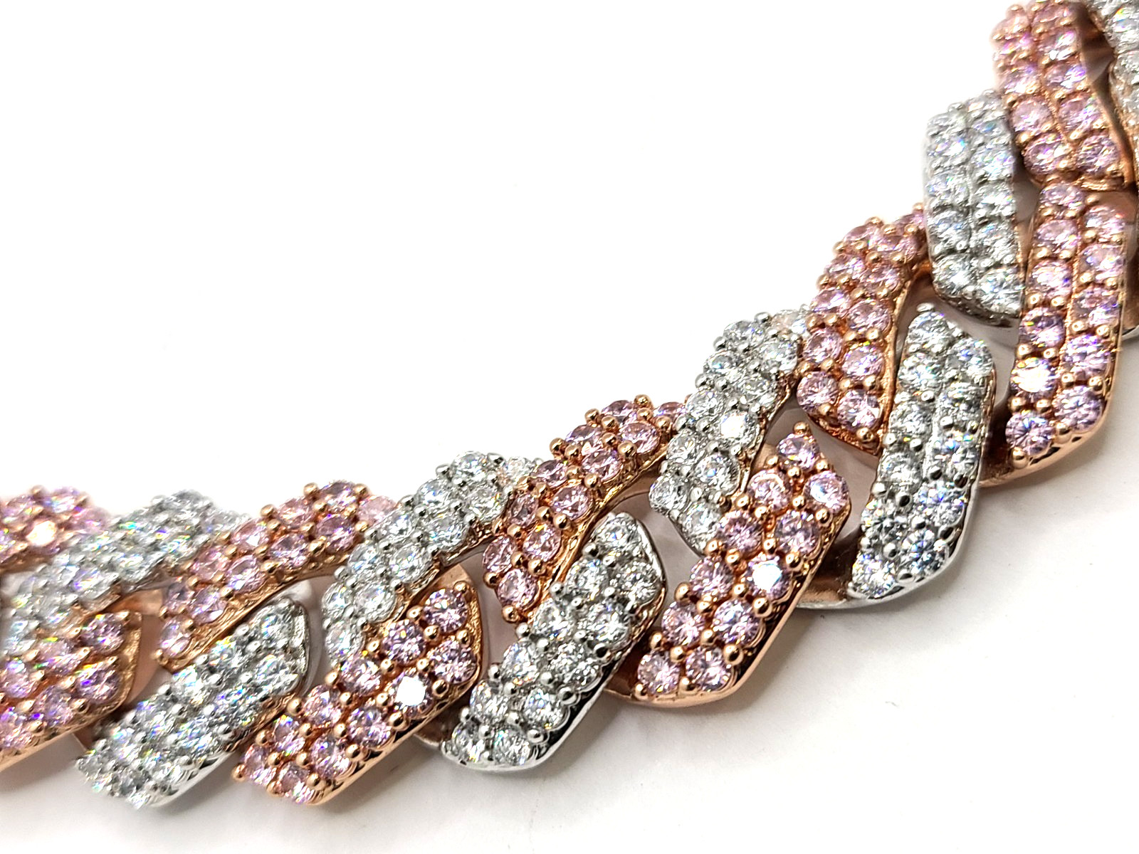 GLD Iced Prong Pink/White Rose Gold 19mm Cuban Chain Link Necklace 18″
